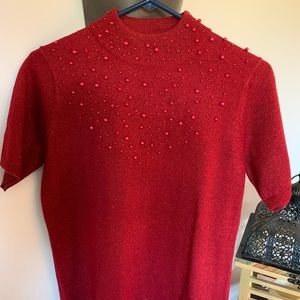 Red 🎅🎄Sweater with Red Faux Pearls